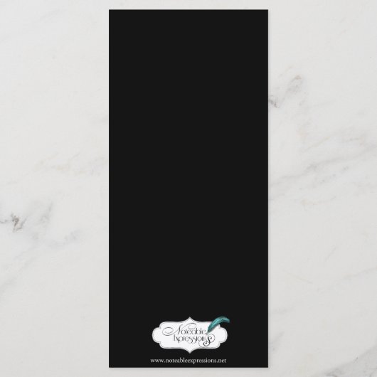 Zwart en Goud Art Deco Peacock Bruiloft Menu (Achterkant)