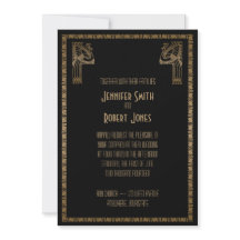 Zwart en Goud Art Deco Peacock bruiloft uitnodigin