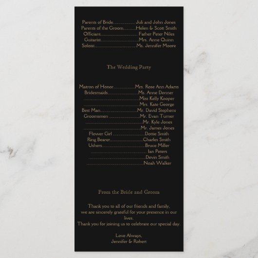 Zwart en Goud Art Deco Peacock Trouwprogramma Programmakaart (Achterkant)