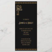 Zwart en Goud Art Deco Peacock Trouwprogramma Programmakaart (Voorkant)