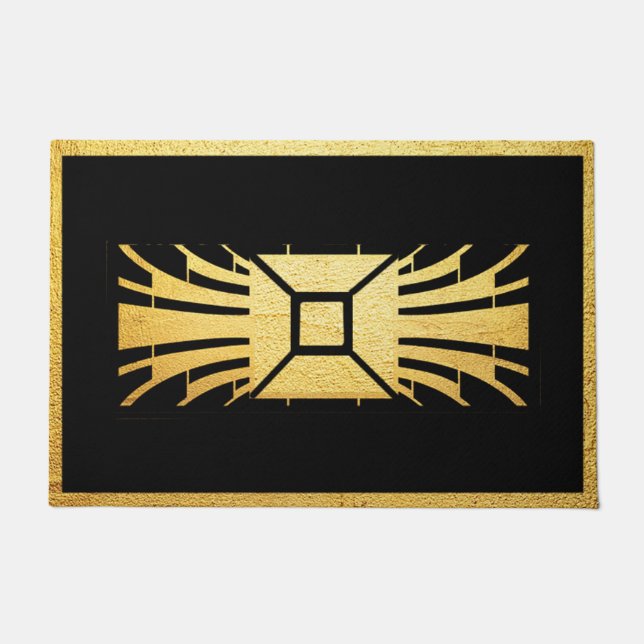 Zwart en Goud Art Deco Stijl Tapijt/Deur Mat. Deurmat (Voorkant)