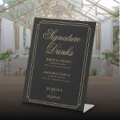 Zwart en Goud Art Deco Trouwhandtekening Drinken Reclamebord Met Voetstuk