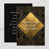 Zwart en goud Art Deco uitnodiging (Voorkant / Achterkant)