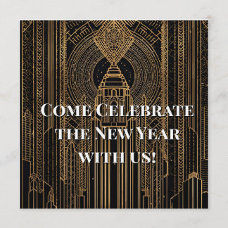 Zwart en goud Art Deco uitnodiging