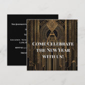 Zwart en goud Art Deco uitnodiging (Voorkant / Achterkant)