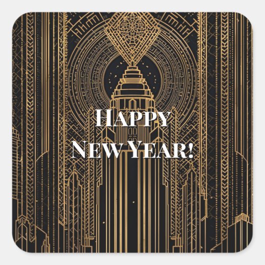 Zwart en goud Art Deco Vierkante Sticker (Voorkant)
