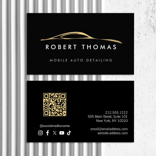 Zwart en Goud Auto Detailing, Auto Repair QR Code Visitekaartje