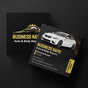 Zwart en Goud Auto Reparatie Mechanic Auto Body Sh Vierkante Visitekaartje