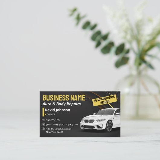 Zwart en Goud Auto Reparatie Mechanic Auto Body Sh Visitekaartje (Staand voorkant)