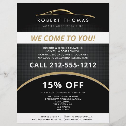 Zwart en Goud Autodecoratie, Autowasserij Flyer (Voorkant)