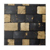 Zwart en goud bakstenen patroon tegeltje (Voorkant)