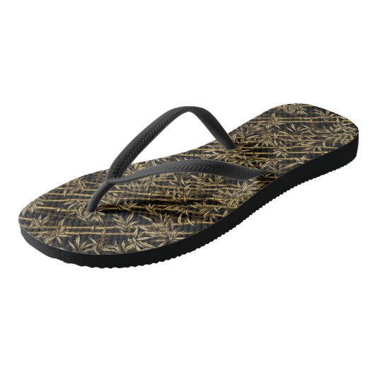 Zwart en Goud Bamboe Patroon Teenslippers (Schuin)