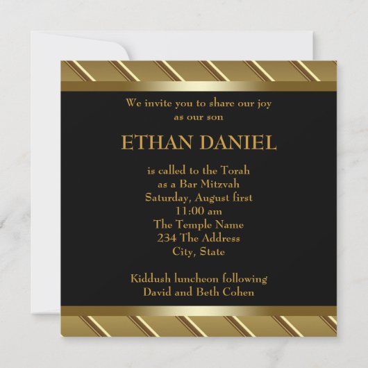 Zwart en goud bar mitswa kaart (Achterkant)