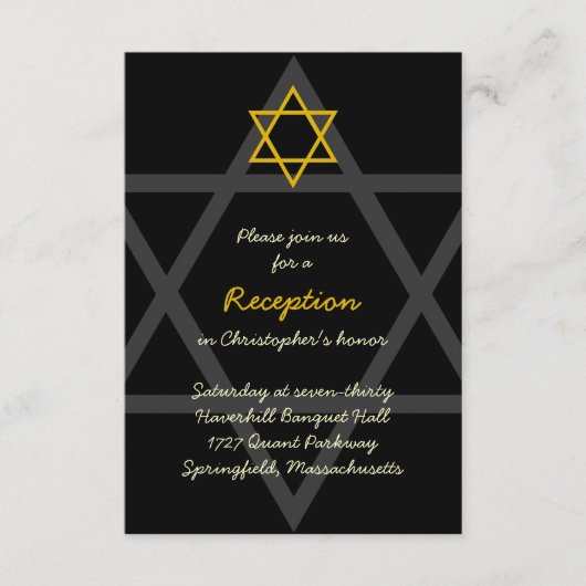 Zwart en Goud Bar Mitzvah Receptie Insert Kaart (Voorkant)