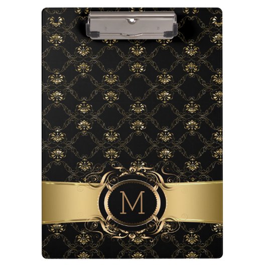 Zwart en Goud Barok Damast  Lijst Klembord (Voorkant)