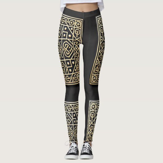  zwart en goud barokke Leggings (Voorkant)