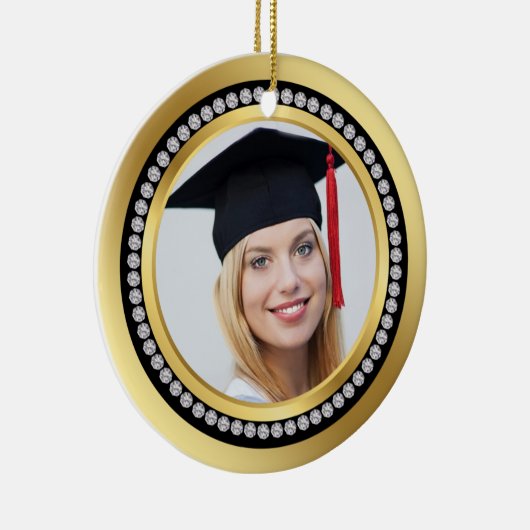 Zwart en goud, bedrukt diamant Afstuderen Keramisch Ornament (Rechts)