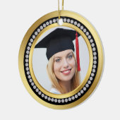 Zwart en goud, bedrukt diamant Afstuderen Keramisch Ornament (Links)