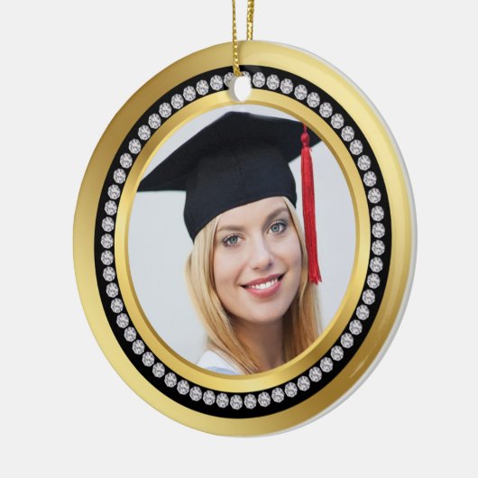 Zwart en goud, bedrukt diamant Afstuderen Keramisch Ornament (Links)