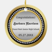 Zwart en goud, bedrukt diamant Afstuderen Keramisch Ornament (Achterkant)