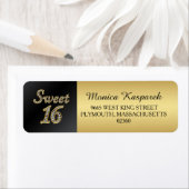 Zwart en goud, bedrukte diamanten Sweet 16 Etiket (Insitu)