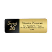 Zwart en goud, bedrukte diamanten Sweet 16 Etiket (Voorkant)