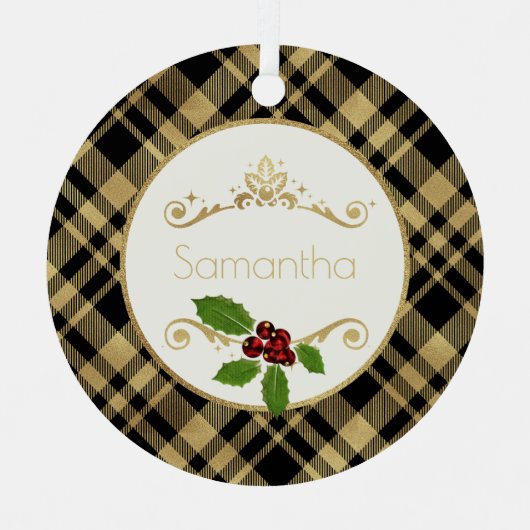 Zwart en goud bekleed met naam Kerstmis Metalen Ornament (Voorkant)