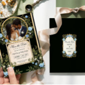 Zwart en Goud bewaar de datum met Blauwe Bloemen u Kaart