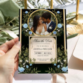 Zwart en goud Bewaar de datum met Blue Florals Inv Kaart