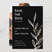 Zwart en Goud Blad Bruiloft Save the Date Kaart (Voorkant / Achterkant)