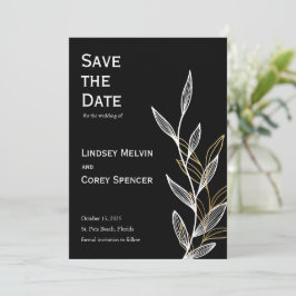 Zwart en Goud Blad Bruiloft Save the Date Kaart