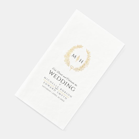 Zwart en goud blad ovale krans art bruiloft servet (Hoek)