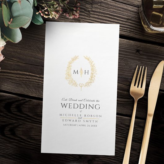 Zwart en goud blad ovale krans art bruiloft servet