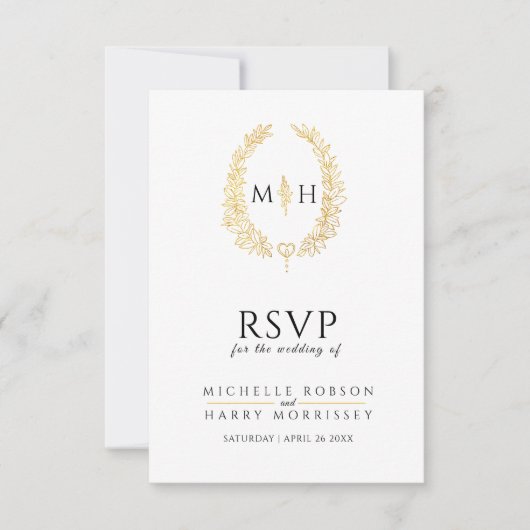 Zwart en goud blad ovale krans RSVP bruiloft (Voorkant)