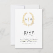 Zwart en goud blad ovale krans RSVP bruiloft Kaartje (Voorkant)