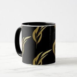 Zwart en Goud Blad Patroon Koffie Mok