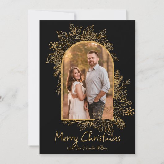 Zwart en Goud Bladerdak Arch Kerst Kaart (Voorkant)