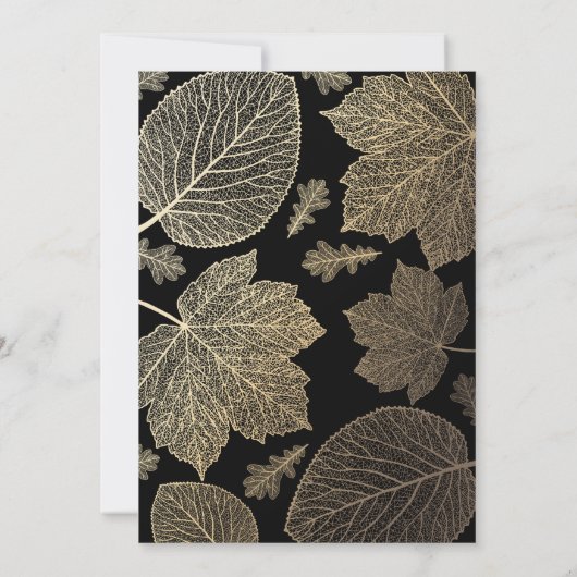 Zwart en Goud Bladeren  Fall Wedding Kaart (Achterkant)