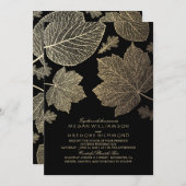 Zwart en Goud Bladeren  Fall Wedding Kaart (Voorkant / Achterkant)