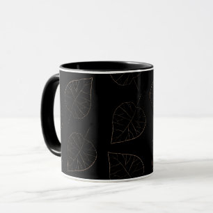 Zwart en goud bladpatroon koffie mok