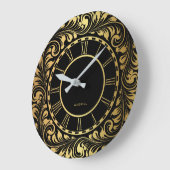 Zwart en goud bloemblaadjes Elegant patroon Grote Klok (Hoek)