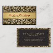 Zwart en goud bloemdamast & dierenprint visitekaartje (Voorkant / Achterkant)