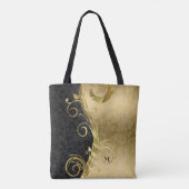 Zwart en goud bloemdamast en gouden werveling tote bag (Achterkant)