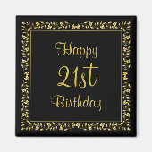 Zwart en Goud Bloemen 21e Verjaardag Magneet (Voorkant)