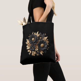 Zwart en Goud Bloemen/Bloemen Tas