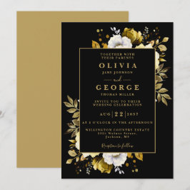 Zwart en goud Bloemen Botanische Moderne bruiloft Kaart