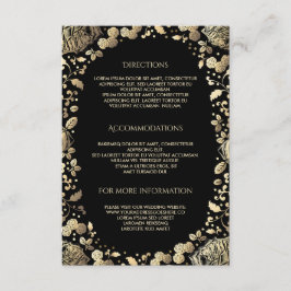 Zwart en Goud Bloemen Bruiloft Details - Informati Informatiekaartje