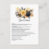 Zwart en Goud Bloemen Bruiloft Gast Details Informatiekaartje (Voorkant)