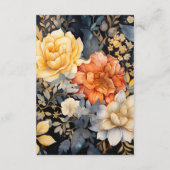 Zwart en Goud Bloemen Bruiloft Gast Details Informatiekaartje (Achterkant)