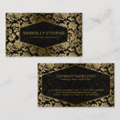 Zwart en Goud Bloemen Damasks Visitekaartje (Voorkant / Achterkant)